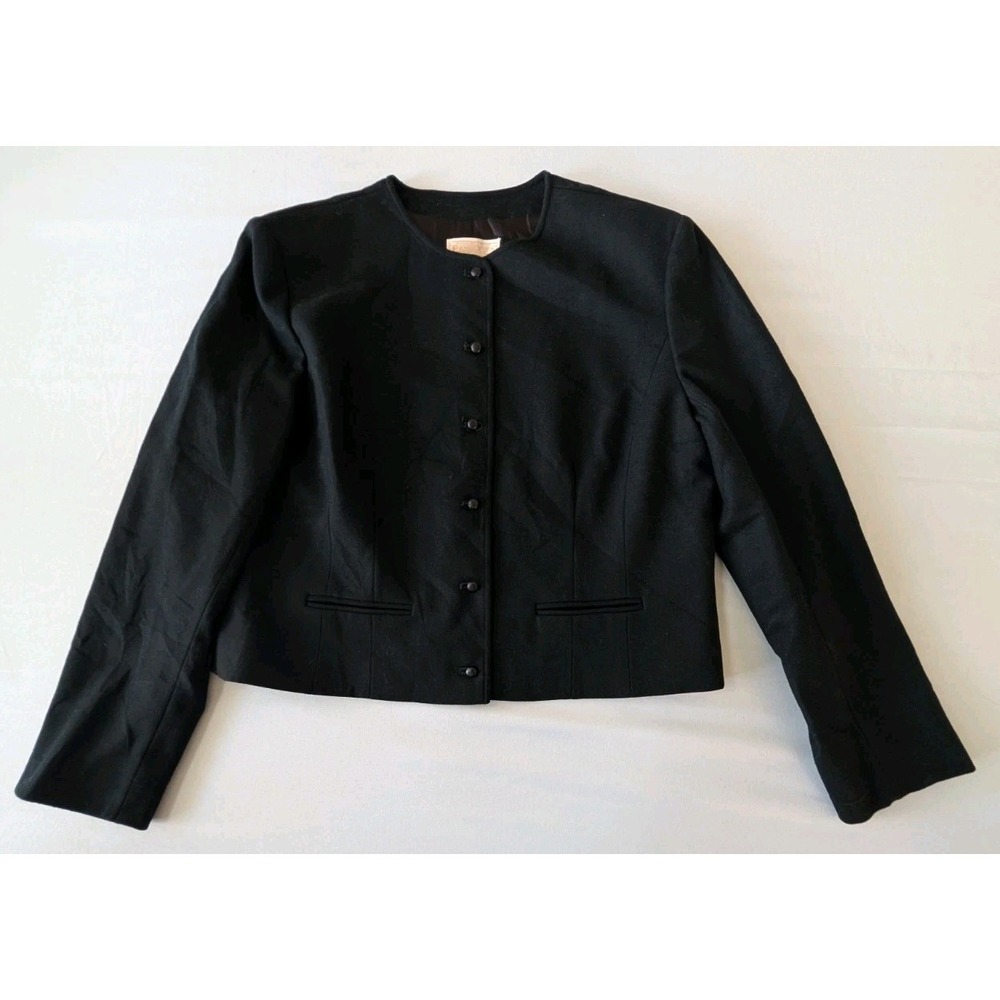 Vintage Pendleton Wool Jacket Women 14 Collarless Button Front Cropped Black USA